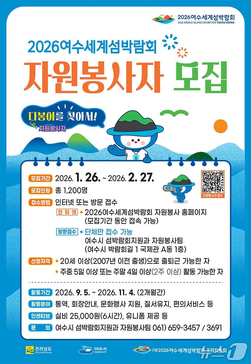 본문 이미지 - 세계섬박람회 자원봉사자 모집 포스터. (여수시 제공. 재판매 및 DB금지)