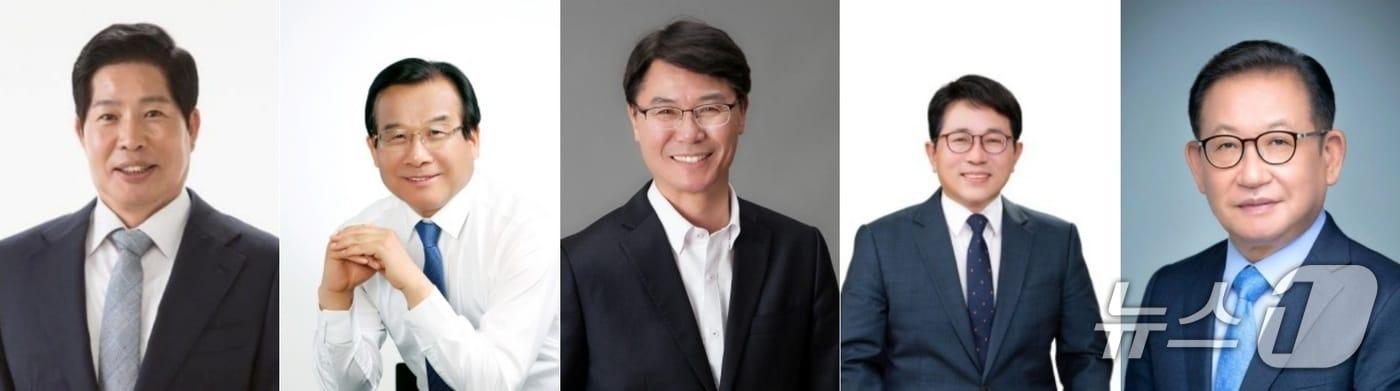제9회 전국동시지방선거 고흥군수 출마 예정자. 왼쪽부터 공영민 고흥군수, 김학영 전 청와대 행정관, 류제동 고흥군의회 의장, 박준희 전 기획실장, 신순식 전 전남체신청장.