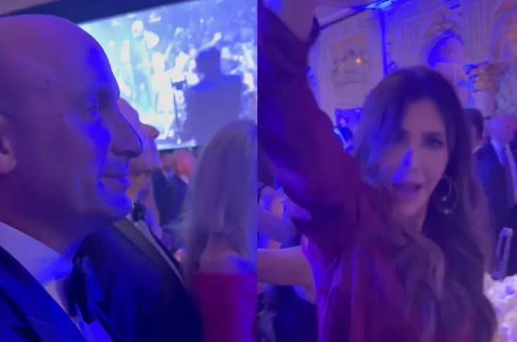 본문 이미지 -  지난달 31일 열린 파티에서 국토안보부(DHS) 장관 크리스티 노엄과 백악관 부비서실장 스티븐 밀러가 춤추는 모습을 담은 영상의 화면 캡처(인디펜던트/케이티 밀러 X 갈무리)