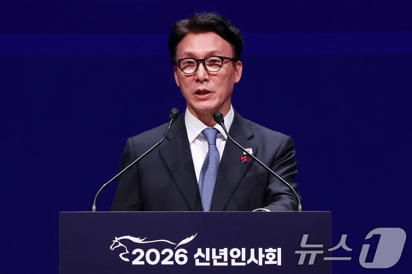 본문 이미지 - 김민석 국무총리가 wlsks 2일 오후 서울 중구 대한상공회의소에서 열린 2026 경제계 신년인사회에 참석한 모습. 2026.1.2/뉴스1 ⓒ News1 사진공동취재단