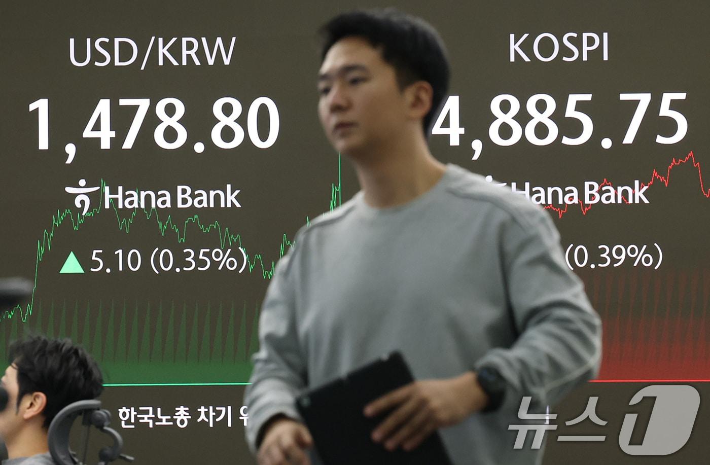 본문 이미지 - 20일 오후 서울 중구 하나은행 본점 딜링룸 전광판에 종가가 표시되고 있다. 2026.1.20/뉴스1 ⓒ News1 오대일 기자