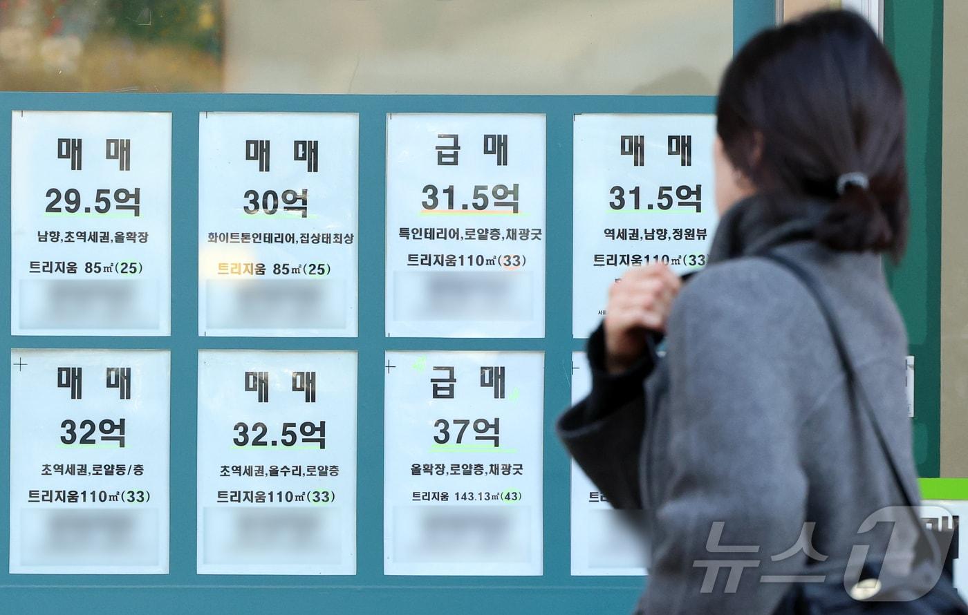 본문 이미지 - 서울 송파구의 한 부동산에 인근 아파트 월세·전세·매매 매물 안내문. 2026.1.22/뉴스1 ⓒ News1 김진환 기자