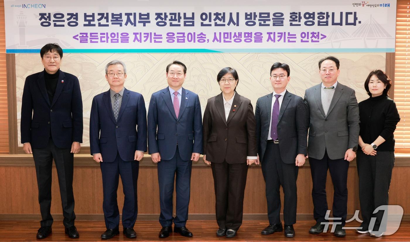 본문 이미지 - 보건복지부는 정은경 장관이 23일 오후 인천광역시청과 가천대 길병원을 차례로 방문해 인천 지역 응급환자 이송체계를 점검하고 현장 애로사항을 청취하며 관계자들을 격려했다고 밝혔다.(보건복지부 제공)