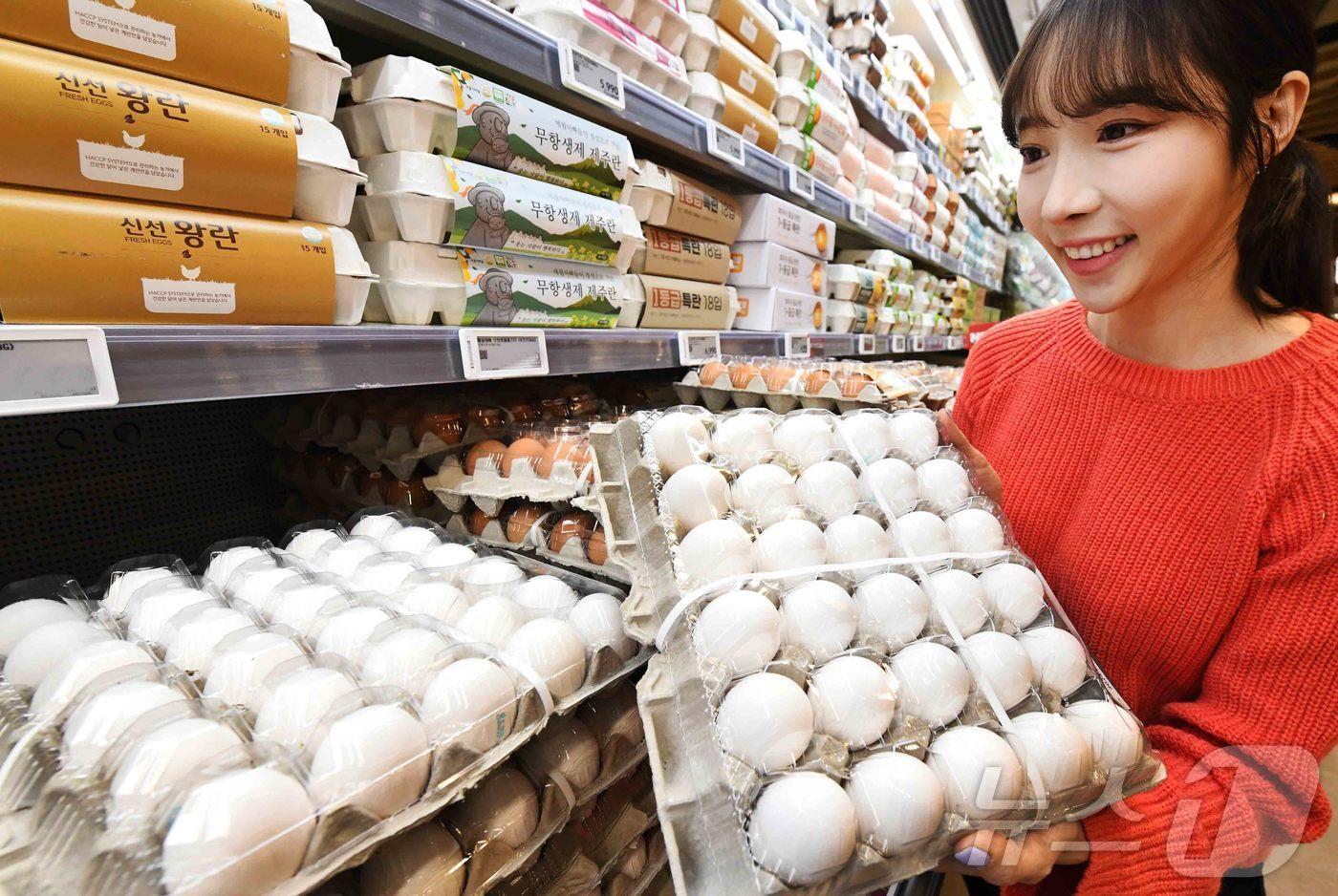 본문 이미지 - 홈플러스가 오는 31일부터 전국 대형마트와 홈플러스 익스프레스에서 ‘미국산 백색 신선란(30구)‘ 4만5000판을 한 판 5990원에 국내 마트 단독으로 판매한다고 26일 밝혔다. 사진은 서울 등촌동 ‘홈플러스 메가 푸드 마켓 라이브’ 강서점에서 지난 2024년 1월 판매한 미국산 계란의 모습. (홈플러스 제공. 재판매 및 DB 금지) 2026.1.26/뉴스1