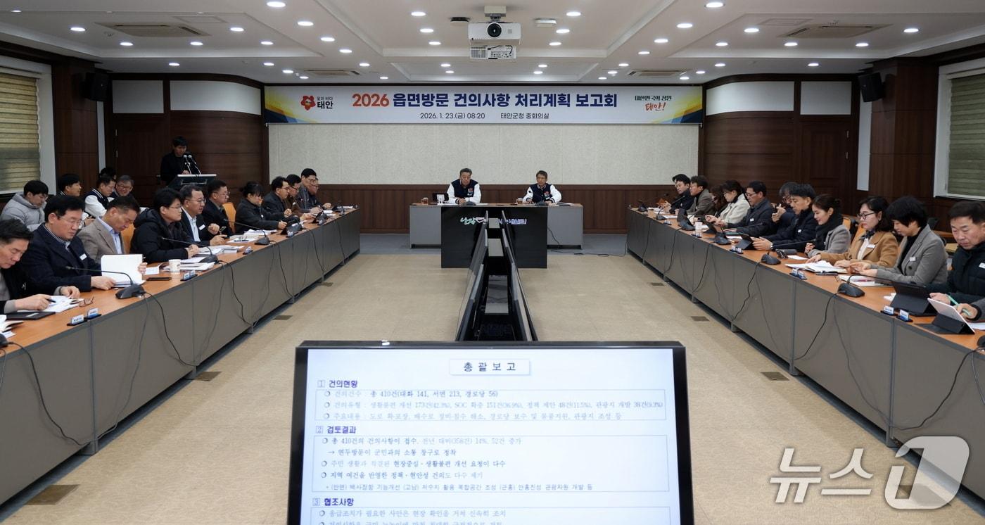 본문 이미지 - 지난 23일 군청 중회의실에서 개최된 처리계획 보고회 모습(서산시 제공. 재판매 및 DB금지)2026.1.26/뉴스1