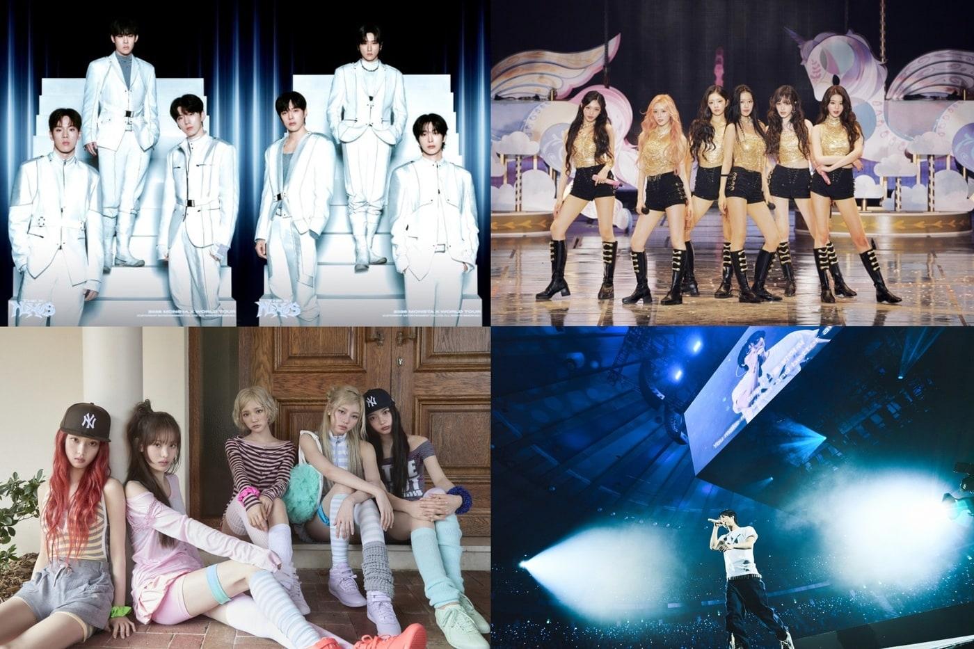 본문 이미지 - (왼쪽 위부터 시계방향) 몬스타엑스, 아이브, 우즈, 키키