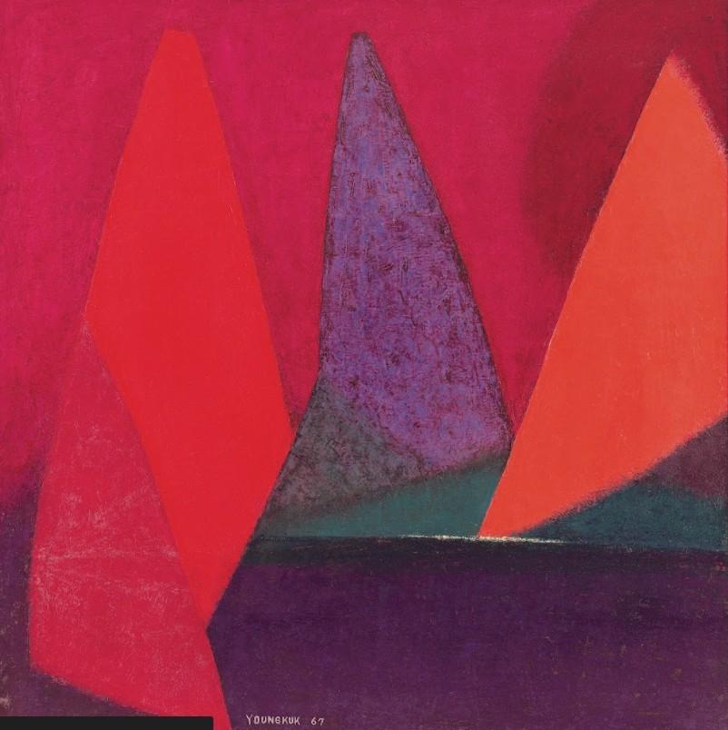 본문 이미지 - 유영국, _작품_, 1967, 캔버스에 유채 130&times;130cm Ⓒ유영국미술문화재단 (서울시립미술관 제공)