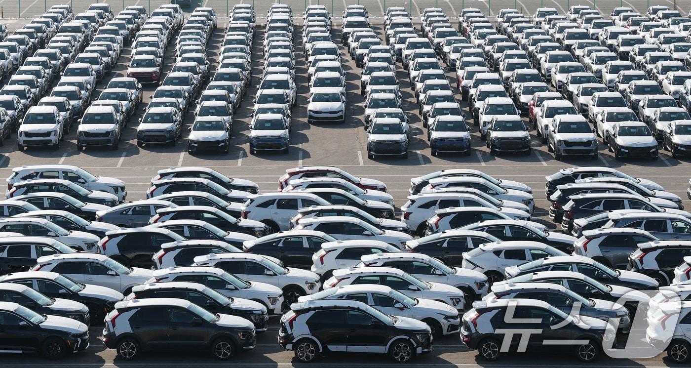 본문 이미지 - 도널드 트럼프 미국 대통령이 26일(현지시간) 한국 의회가 무역 합의를 이행하지 않고 있다며 상호관세를 비롯해 자동차 등 품목 관세를 15%에서 25%로 인상하겠다고 밝혔다. 사진은 27일 경기 평택시 포승읍 평택항에 수출용 차량이 세워져 있는 모습. 2026.1.27/뉴스1 ⓒ News1 김영운 기자