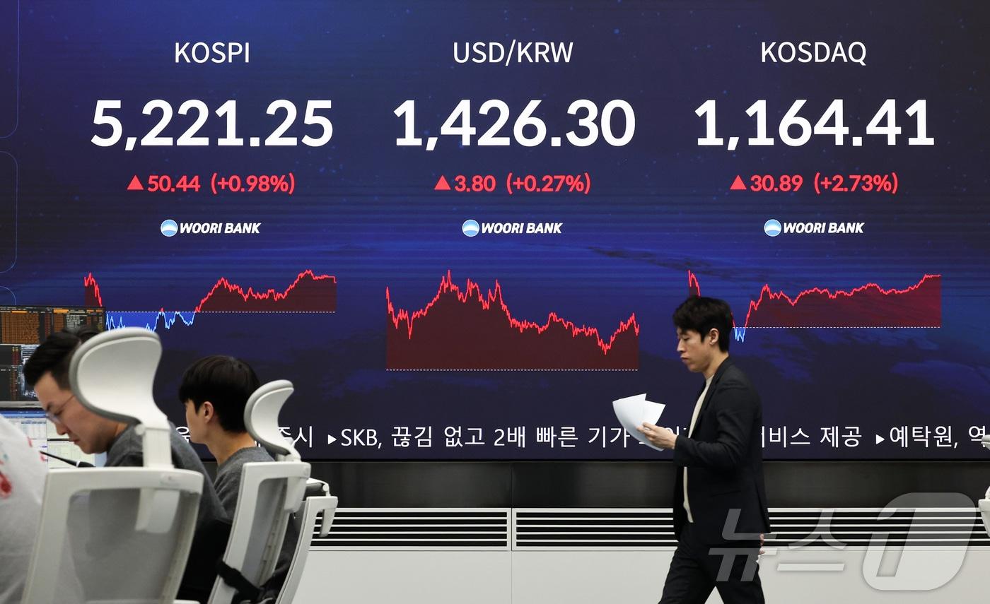 본문 이미지 - 29일 오후 서울 중구 우리은행 본점 딜링룸 전광판에 증시 현황이 표시되어 있다.2026.1.29/뉴스1 ⓒ News1 최지환 기자