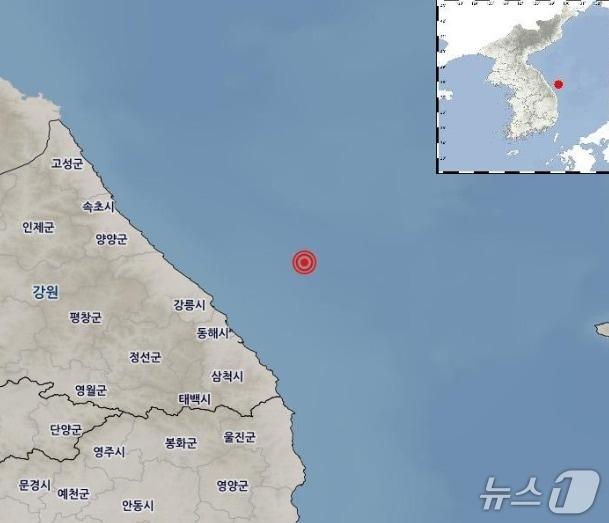 본문 이미지 - 강원 동해 북동쪽 49㎞해역 규모 2.2 지진 발생지역.(기상청 홈페이지 캡처, 재판매 및 DB금지)