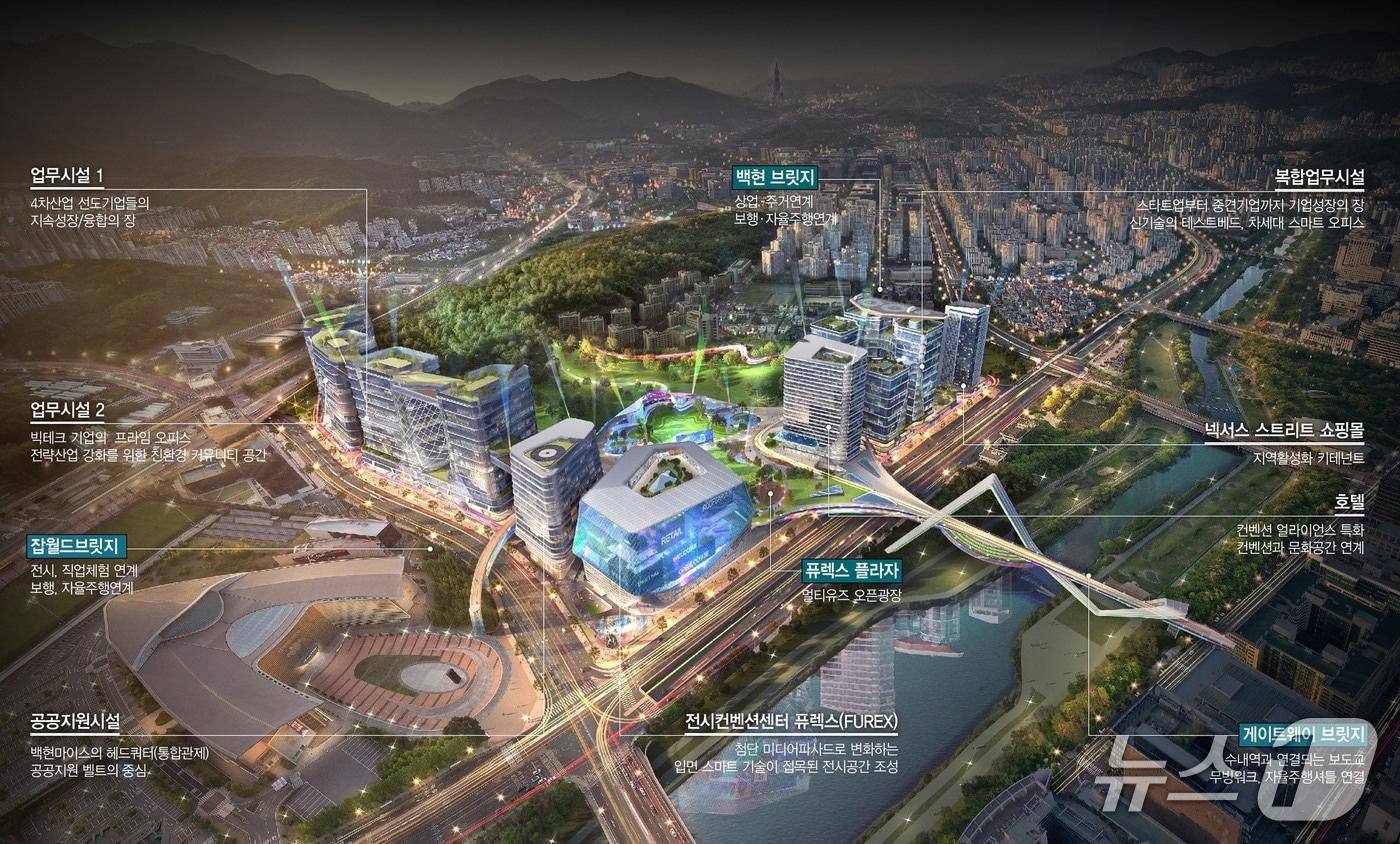 본문 이미지 - 경기 성남시가 추진하는 백현마이스 도시개발사업 구상도.(성남시 제공. 재판매 및 DB금지)/뉴스1