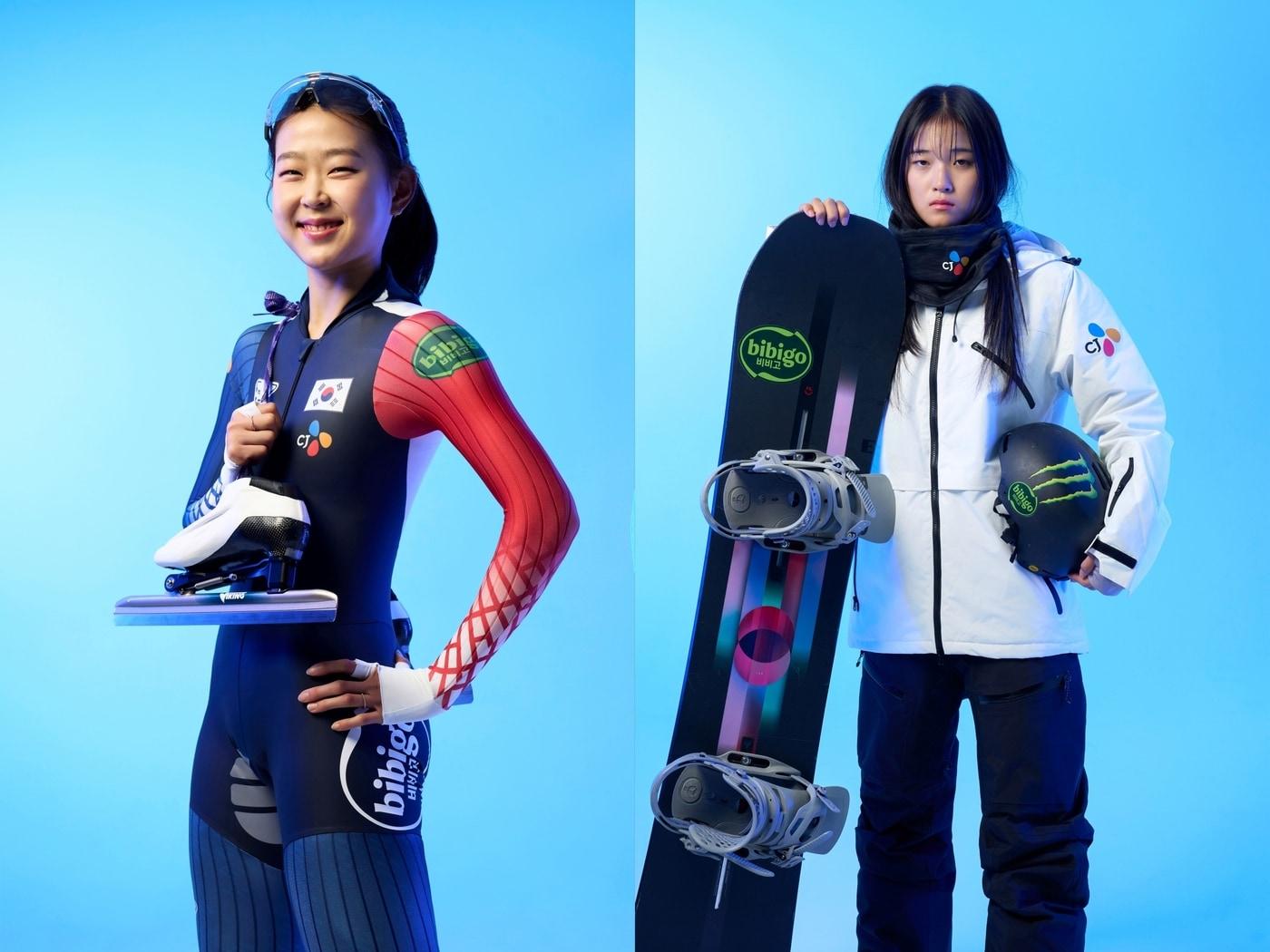 본문 이미지 - 왼쪽부터 스피트스케이팅 김민선, 스노보드 최가온(CJ그룹 제공)