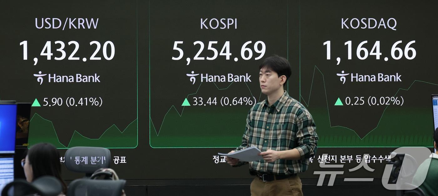 본문 이미지 - 30일 오전 서울 중구 하나은행 본점 딜링룸 전광판에 개장 시황이 나타나고 있다. ⓒ News1 박지혜 기자