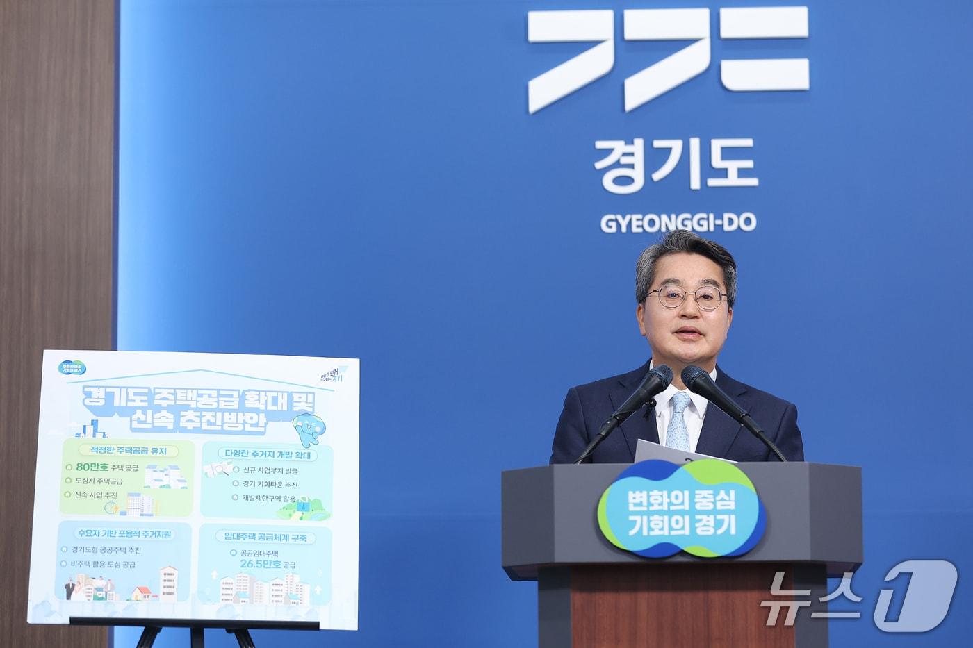 본문 이미지 - 30일 오전 경기도청 브리핑룸에서 김동연 경기도지사가 경기도 부동산 공급대책관련 기자회견을 하고있다.