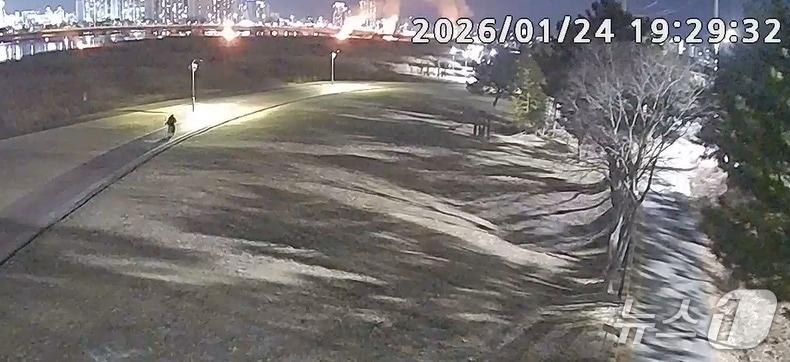 본문 이미지 - 지난 24일 울산 태화강변 억새밭 방화범으로 추정되는 남성이 양정1교 하부도로에서 자전거를 타고 도주하는 모습.(울산 북구 제공. 재판매 및 DB금지)/뉴스1