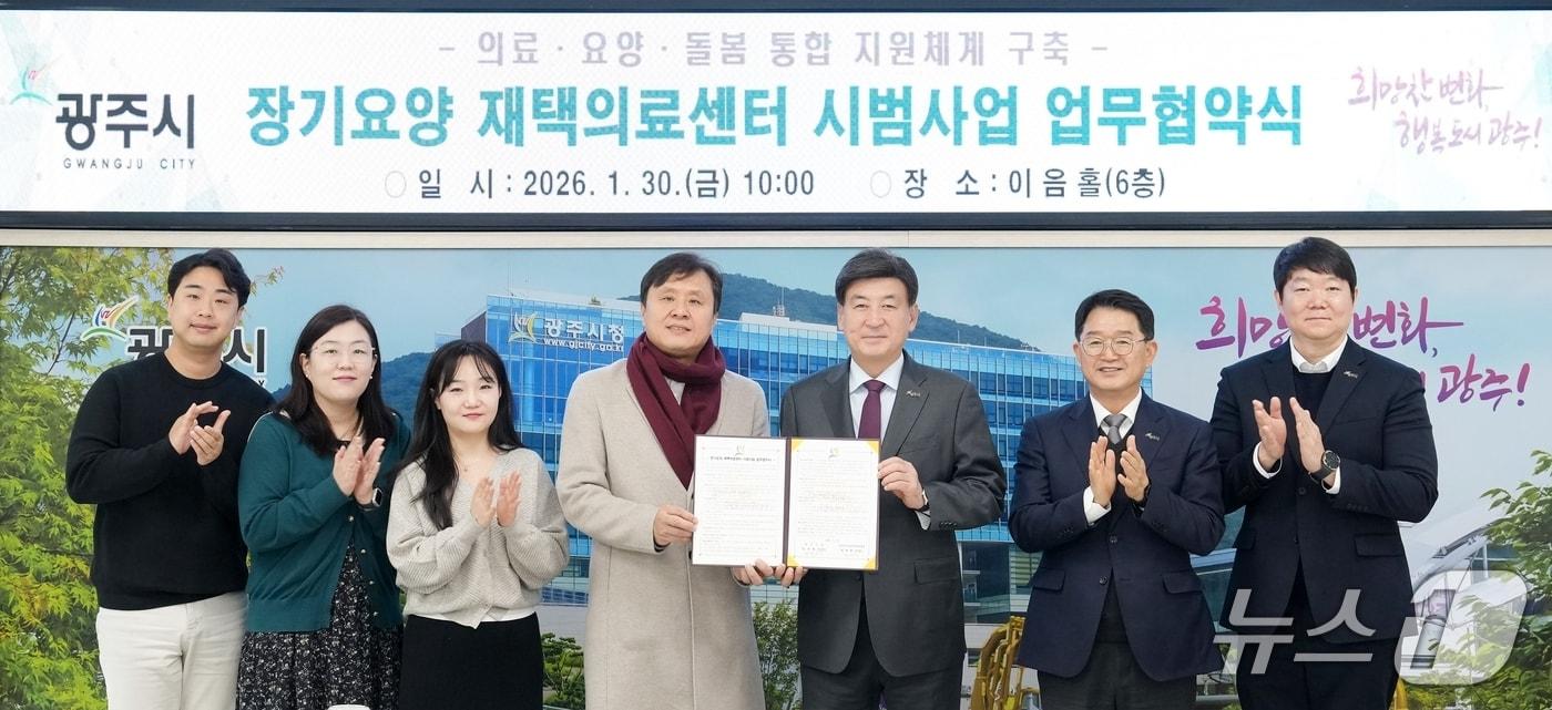 본문 이미지 - 광주시가 30일 장기 요양 재택 의료센터 시범 사업 추진을 위해 성모정신건강의학과의원과 업무협약을 체결했다.(광주시 제공)