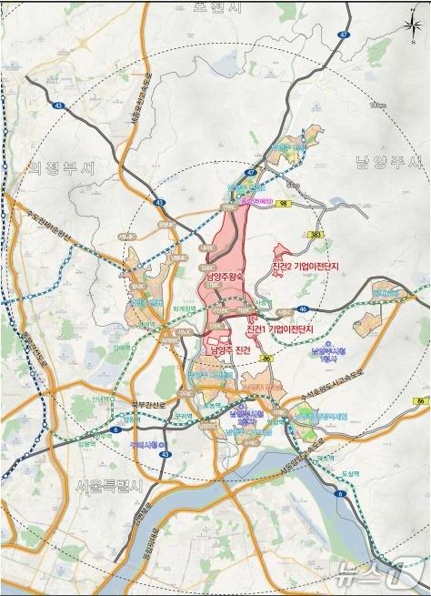 본문 이미지 - 왕숙지구 및 기업이전단지 위치도.(경기주택도시공사 제공. 재판매 및 DB금지)/뉴스1