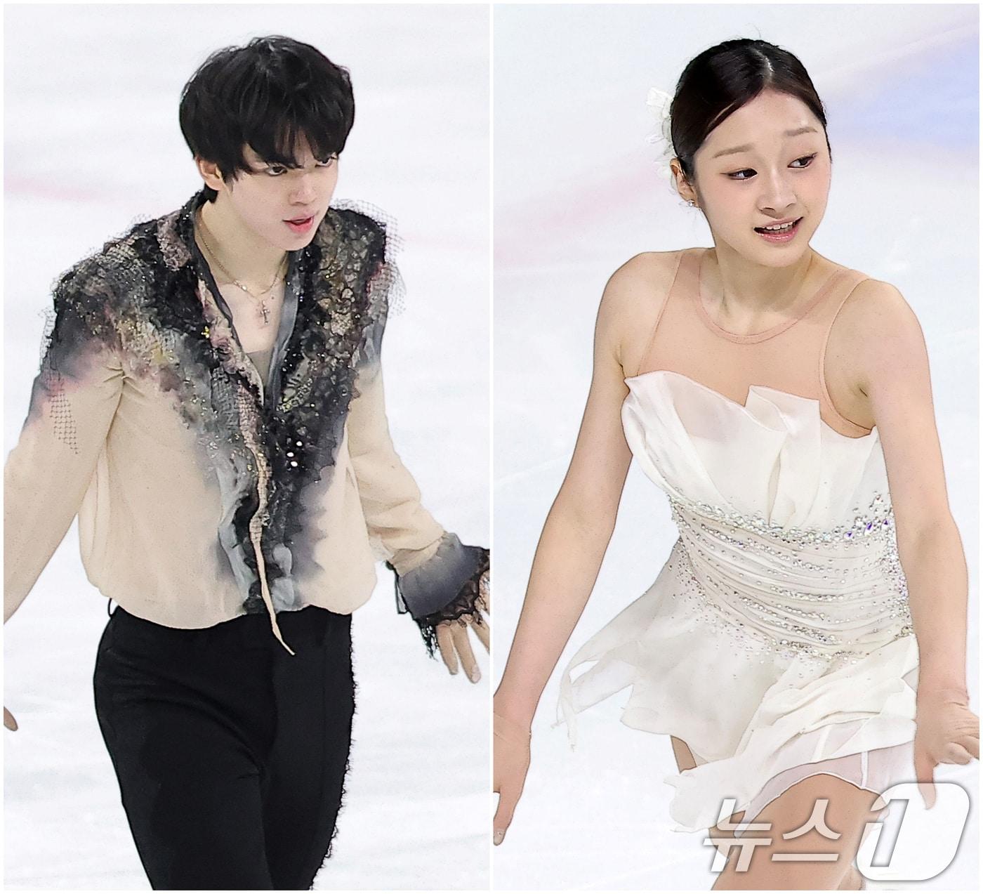 본문 이미지 - 피겨스케이팅 선수 차준환(왼쪽)과 신지아가 4일 서울 양천구 목동 아이스링크에서 열린 제80회 전국남녀 피겨스케이팅 종합선수권대회 프리 스케이팅에서 연기를 펼치고 있다. 2026.1.4/뉴스1 ⓒ News1 김성진 기자