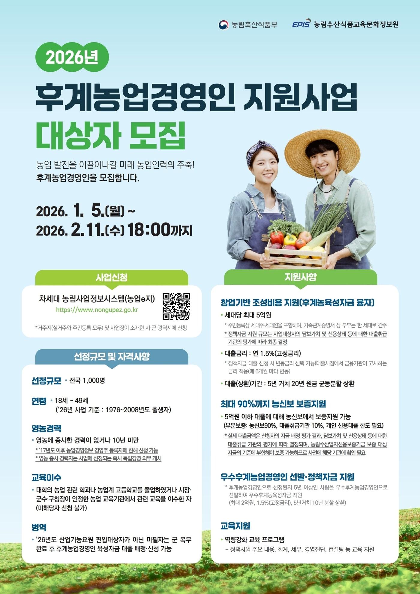 본문 이미지 - '2026년 후계농업경영인 지원사업' 포스터.(충남도 제공. 재판매 및 DB금지)/뉴스1