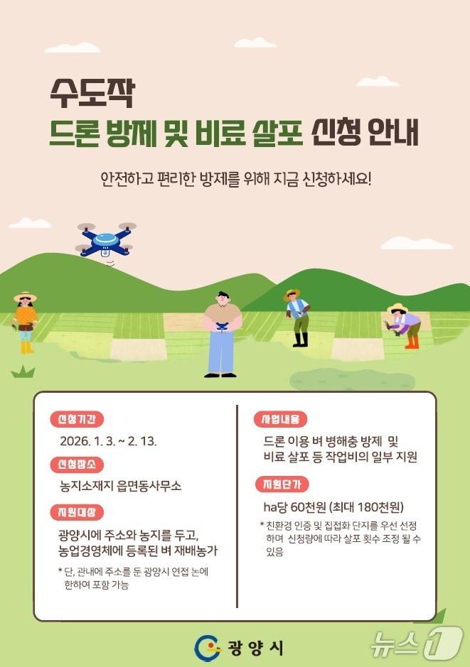 본문 이미지 - 2026년 수도작 드론 방제 및 비료 살포 지원사업 홍보안