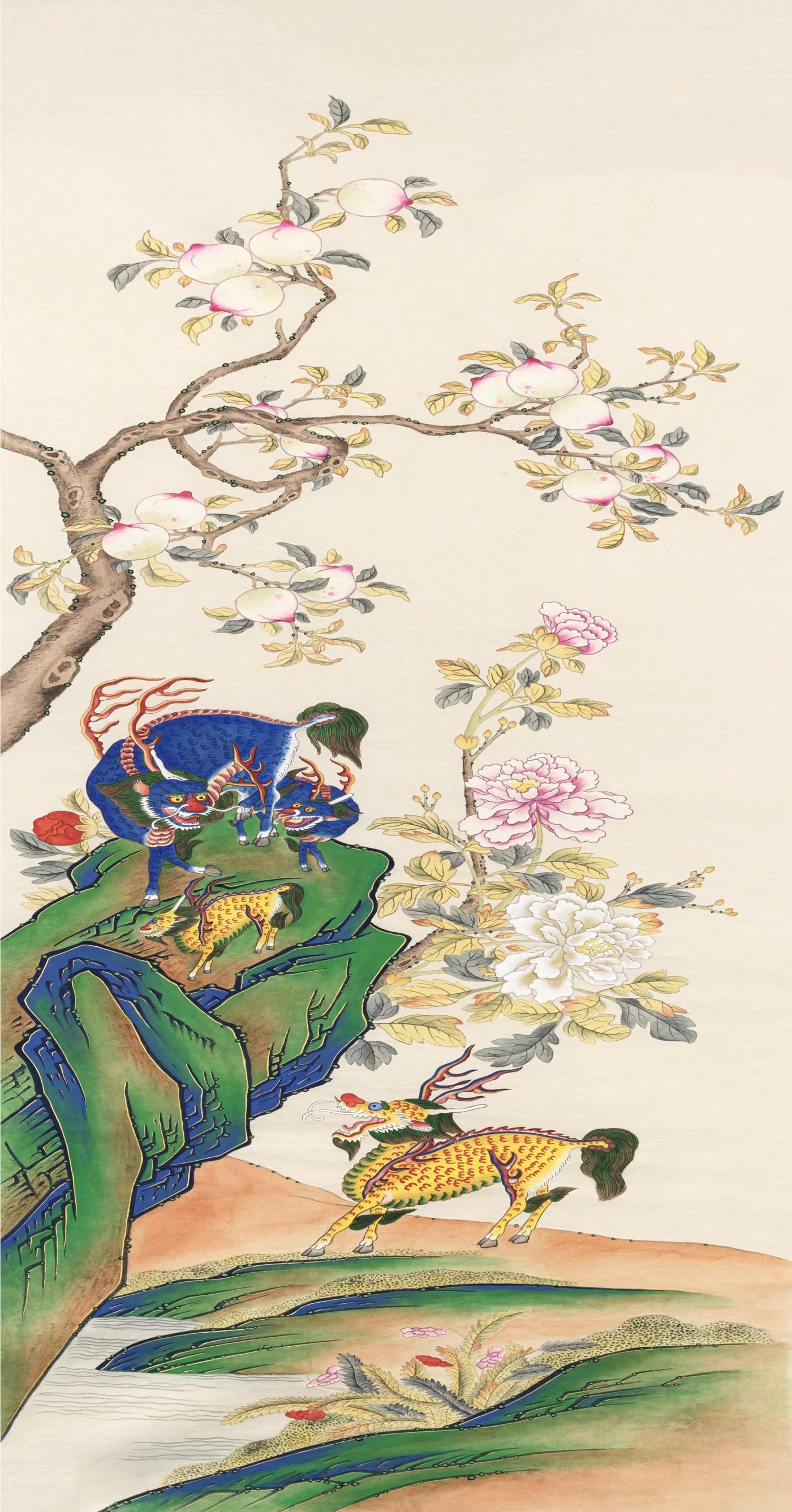 본문 이미지 - 시진핑 국가주석에게 선물한 엄재권 작가의 '기린도'.(청와대 제공)