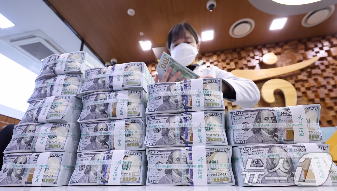 6일 서울 중구 하나은행 위변조대응센터에서 직원이 달러화를 정리하고 있다.  2026.1.6/뉴스1 ⓒ News1 박지혜 기자