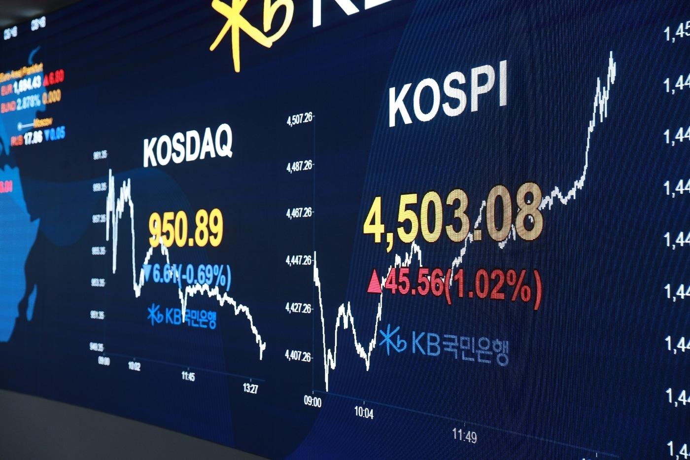 코스피가 4500선을 돌파한 모습