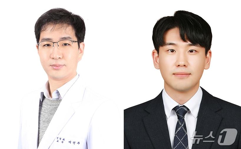 본문 이미지 - 경증 뇌경색과 미니뇌졸중 환자의 치료가 빠를수록 재발과 심근경색, 사망 사건의 예방 효과가 높고 42시간을 넘기면 효과가 없다는 연구 결과가 나왔다. 사진은 연구를 진행한 이건주 고려대구로병원 신경과 교수팀.(왼쪽부터 이건주 교수, 신재민 전공의)(고려대학교 구로병원 제공)