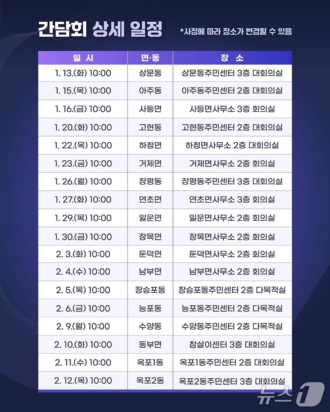 본문 이미지 - 2026년 면·동 순방 일정표.(거제시 제공. 재판매 및 DB금지)