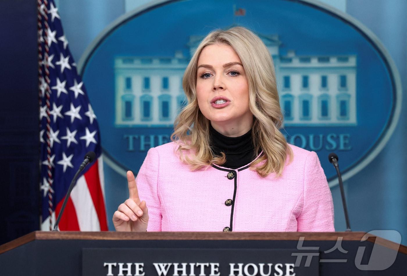 캐롤라인 레빗 미국 백악관 대변인이 7일(현지시간) 워싱턴DC에서 정례 브리핑을 진행하고 있다. 2026.01.07. ⓒ 로이터=뉴스1 ⓒ News1 류정민 특파원