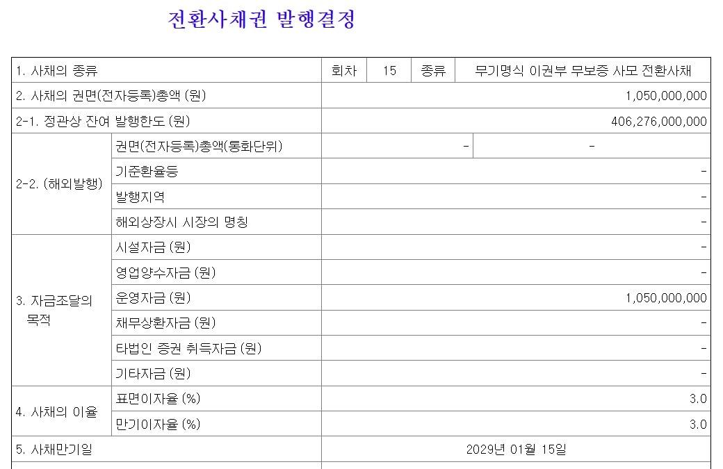 본문 이미지 - 빛과전자 전환사채 발행 공시 화면 갈무리