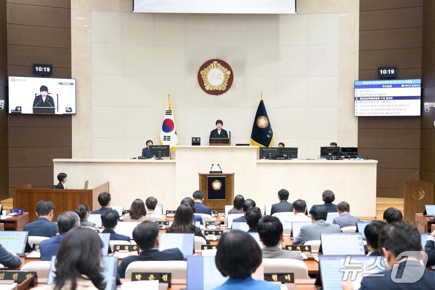 본문 이미지 - 12일 열린 용인시의회 제307회 임시회 제1차 본회의 모습.(시의회 제공)
