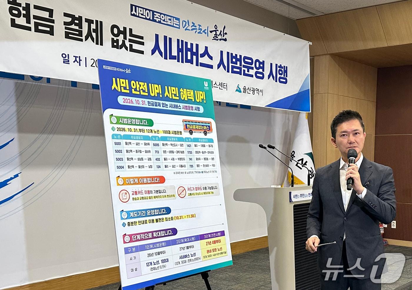 본문 이미지 - 김창현 울산시 교통국장이 13일 시청 프레스센터에서 브리핑을 하고 있다. 2026.10.13 ⓒ 뉴스1 조민주 기자