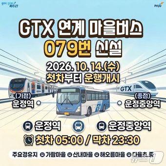 본문 이미지 - 파주시가 14일부터 운행을 시작하는 마을버스 079번 안내 포스터. (파주시 제공, 재판매 및 DB금지)