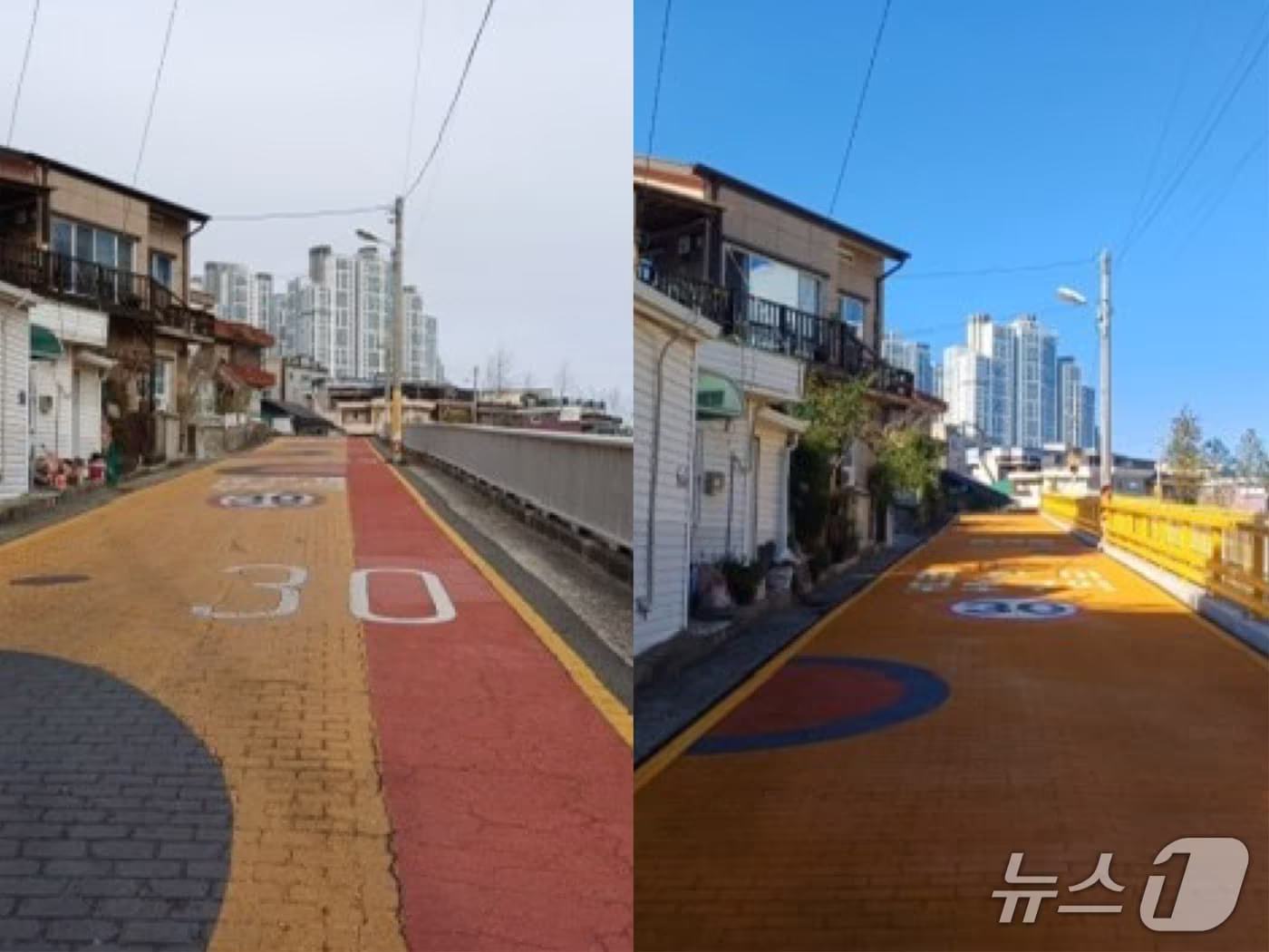 본문 이미지 - 왼쪽부터 울산 동구 방어진초등학교 통학로 정비 전과 후 모습.(울산 동구 제공. 재판매 및 DB 금지)/뉴스1