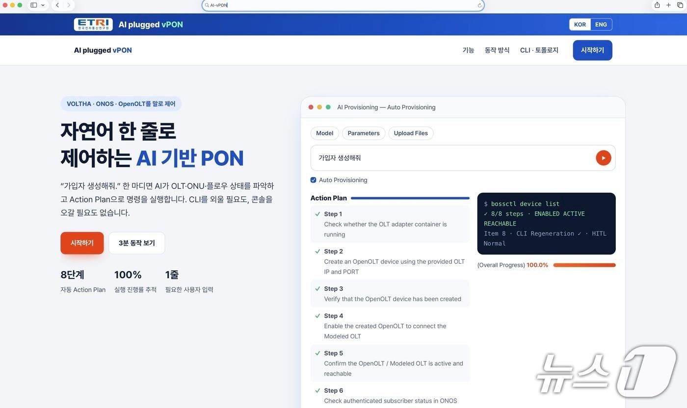 본문 이미지 - 자연어 기반 대화형 광액세스망 운영 소프트웨어 화면 (ETRI 제공. 재판매 및 DB 금지)2026.10.14/뉴스1