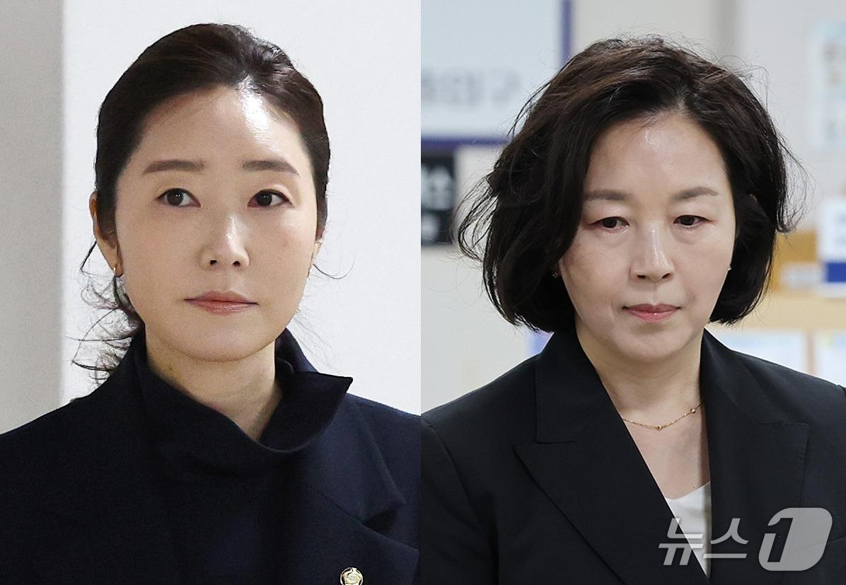 본문 이미지 - 공천헌금 명목으로 1억 원을 주고받은 혐의를 받는 강선우 무소속 의원(왼쪽)과 김경 전 서울시의원이 14일 오후 서초구 서울중앙지방법원에서 열린 1심 선고 공판에 출석하고 있다. (공동취재) 2026.10.14 ⓒ 뉴스1 박세연 기자