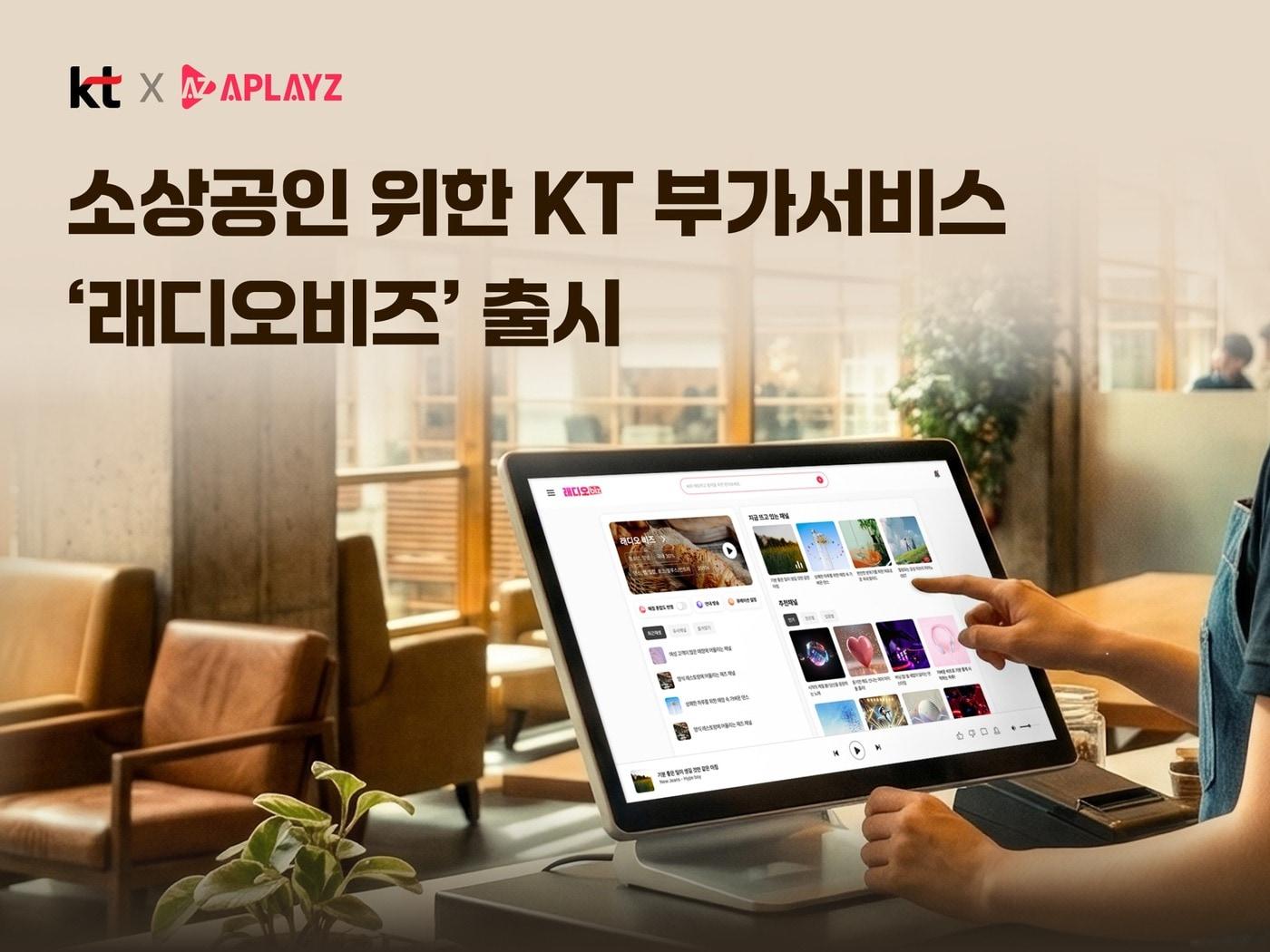 본문 이미지 - KT는 AI 공간 음악 플랫폼 운영사인 '어플레이즈'와 협력해 AI 기반 매장음악 서비스 '래디오비즈'(RaiDIO Biz)를 KT 모바일 부가서비스로 출시했다.(KT 제공)