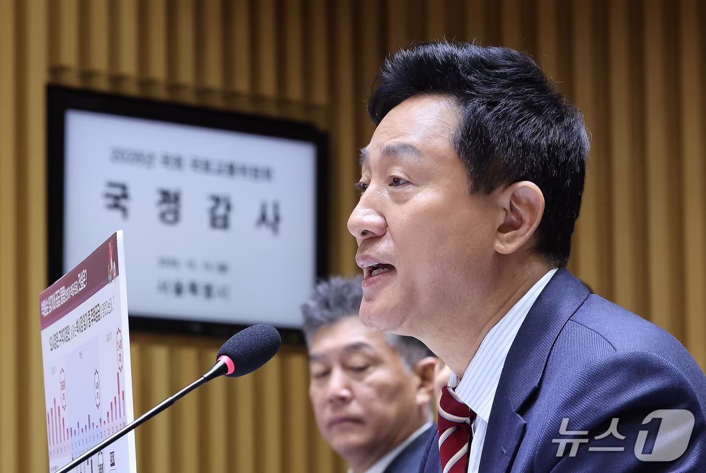 본문 이미지 - 오세훈 서울시장이 19일 서울 중구 서울시청에서 열린 국회 국토교통위원회의 서울시 국정감사에서 의원 질의에 답변하고 있다. 2026.10.19 ⓒ 뉴스1 박지혜 기자
