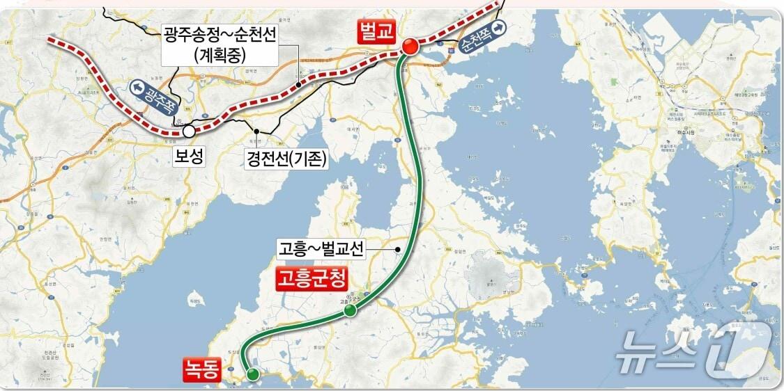 본문 이미지 - 고흥군이 주장하는 우주선철도 노선도.(고흥군 제공. 재판매 및 DB금지) 