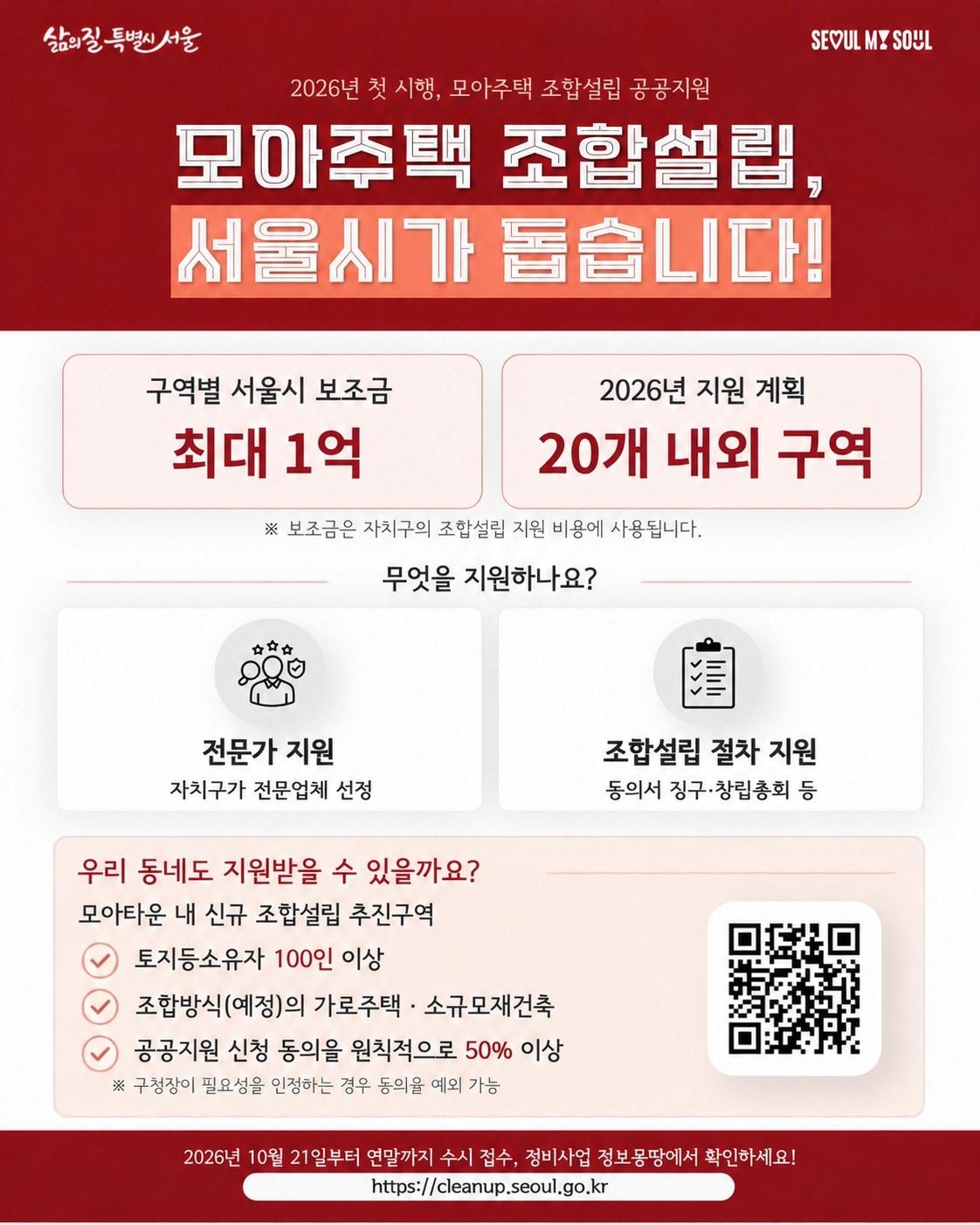 본문 이미지 - 모아주택 조합설립 공공지원 사업 안내 포스터(서울시 제공)