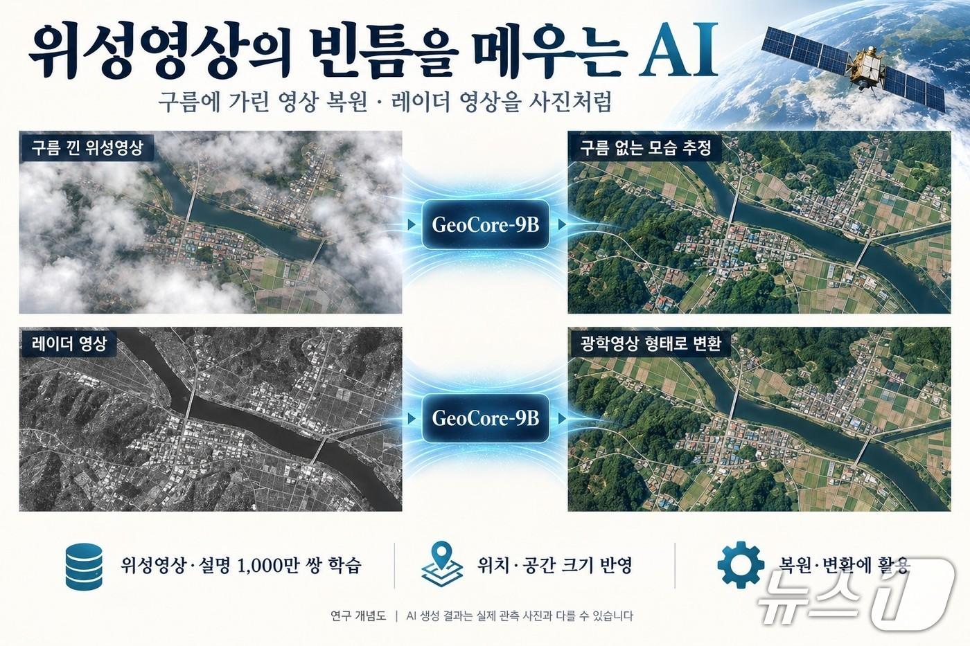 본문 이미지 - 위성영상 특화 AI '지오코어-9B' 연구 이지미(AI 생성·KAIST 제공) /뉴스1