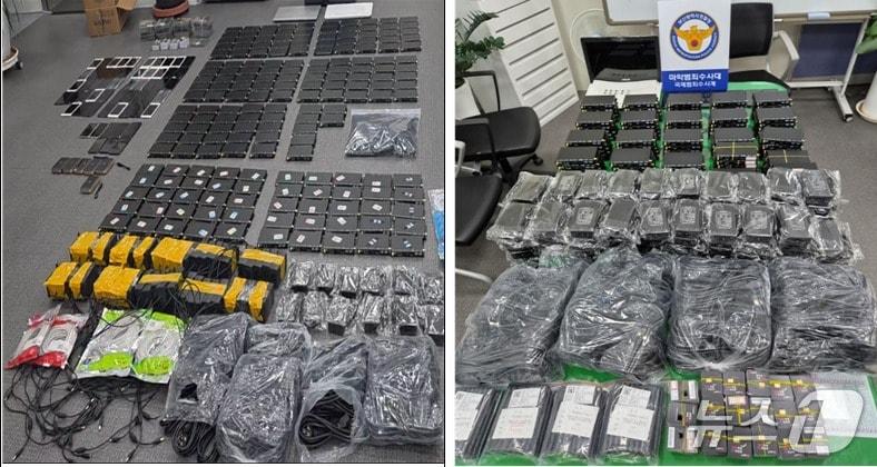 본문 이미지 - 창고(2곳) 및 피의자 주거지 등에서 압수한 보이스피싱 중계장비.(부산경찰청 제공. 재판매 및 DB금지).