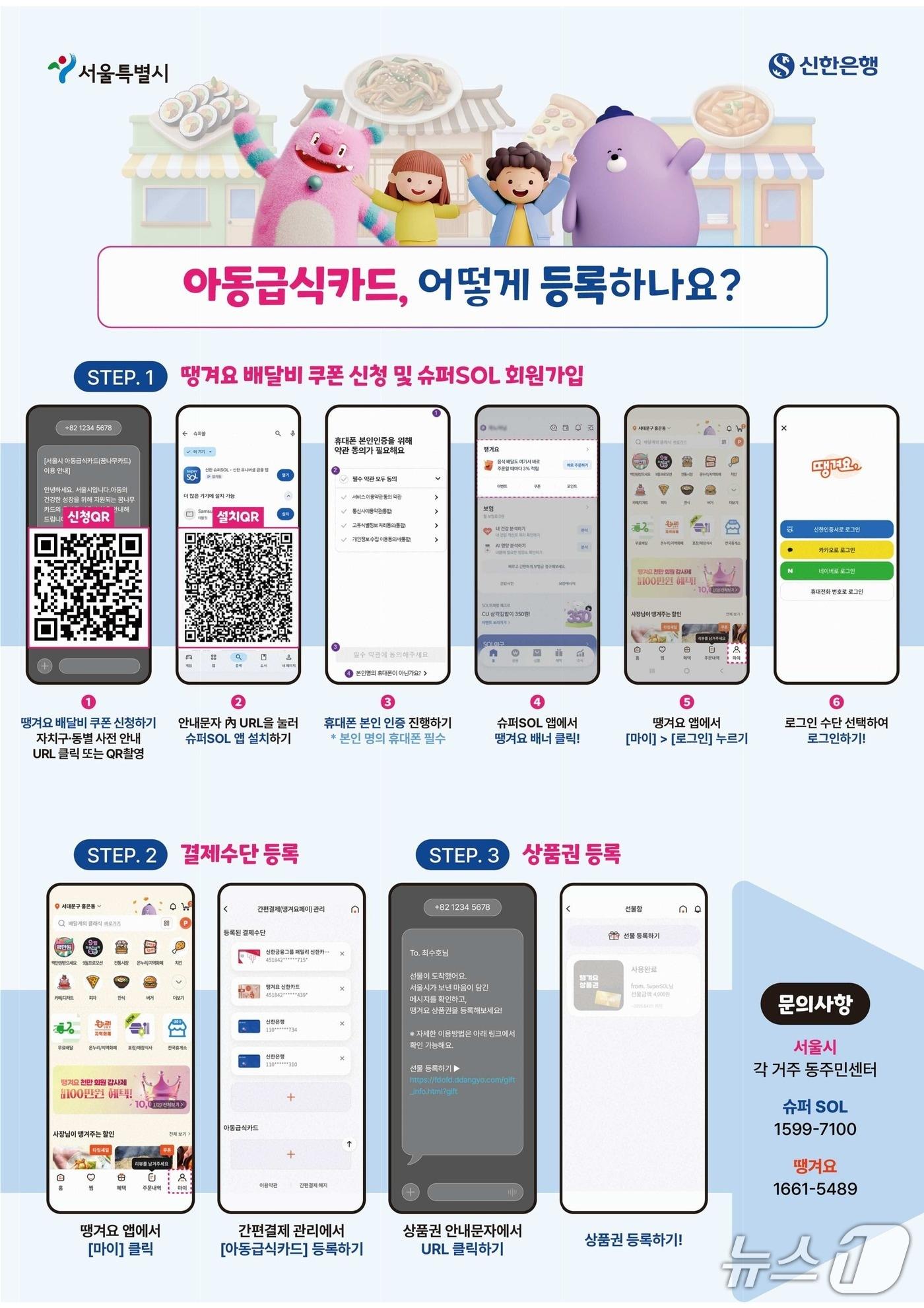 본문 이미지 - 아동급식카드 및 배달비 쿠폰 등록방법(서울시 제공)