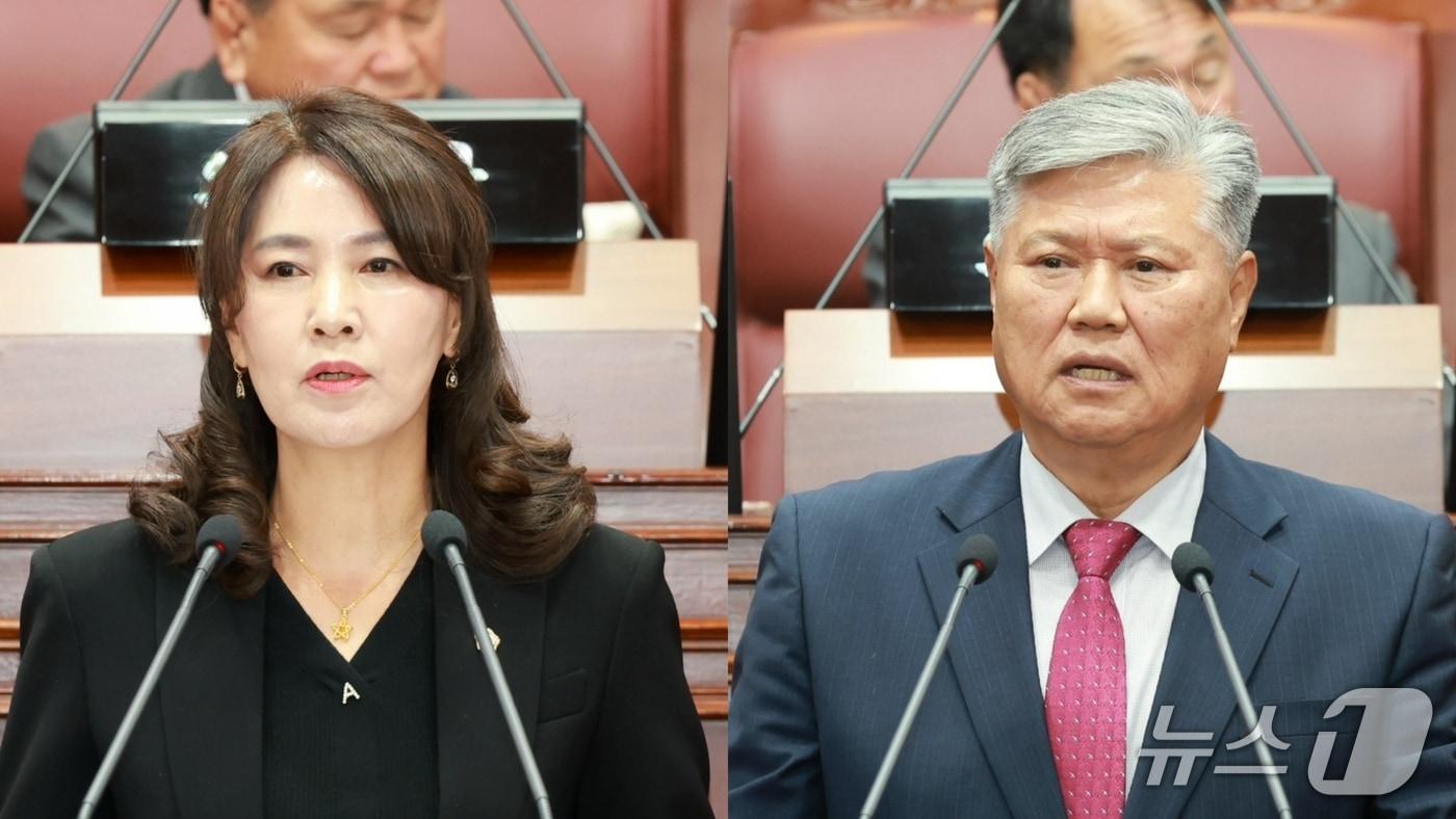본문 이미지 - 제천시의회 이경자 의원과 김정문 의원.(제천시의회 제공. 재판매 및 DB 금지) 2026.10.21/뉴스1   
