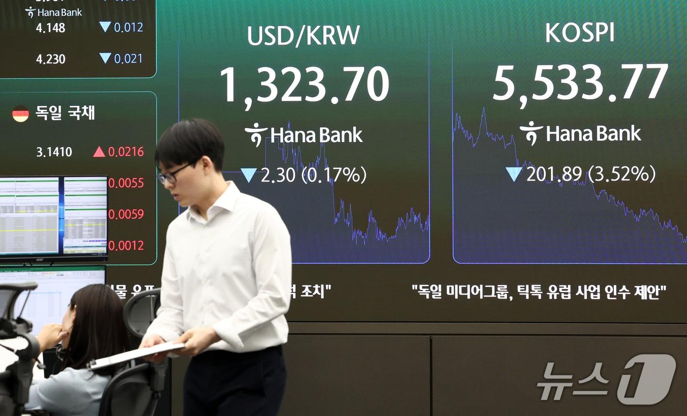 본문 이미지 - 22일 오후 서울 중구 하나은행 본점 딜링룸 전광판에 증시 종가가 표시되어 있다. 2026.10.22 ⓒ 뉴스1 최지환 기자