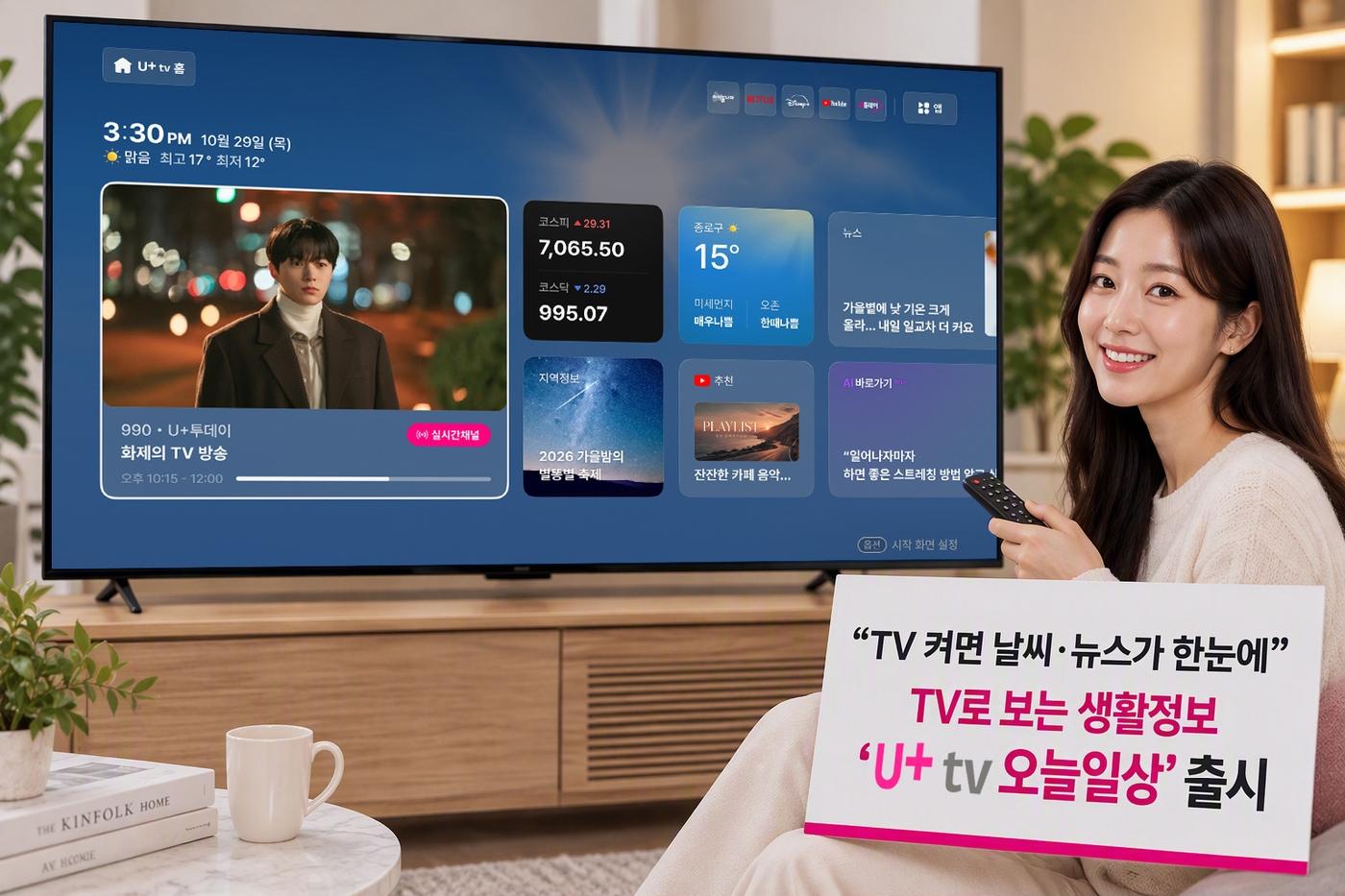 본문 이미지 - U+tv 오늘일상 서비스를 이용하는 모습을 AI로 생성한 이미지