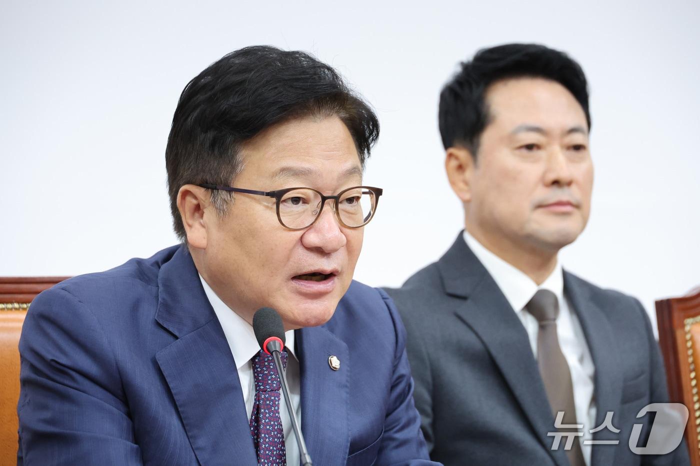 본문 이미지 - 정점식 국민의힘 원내대표가 26일 서울 여의도 국회에서 열린 최고위원회의에서 발언하고 있다. ⓒ 뉴스1 신웅수 기자