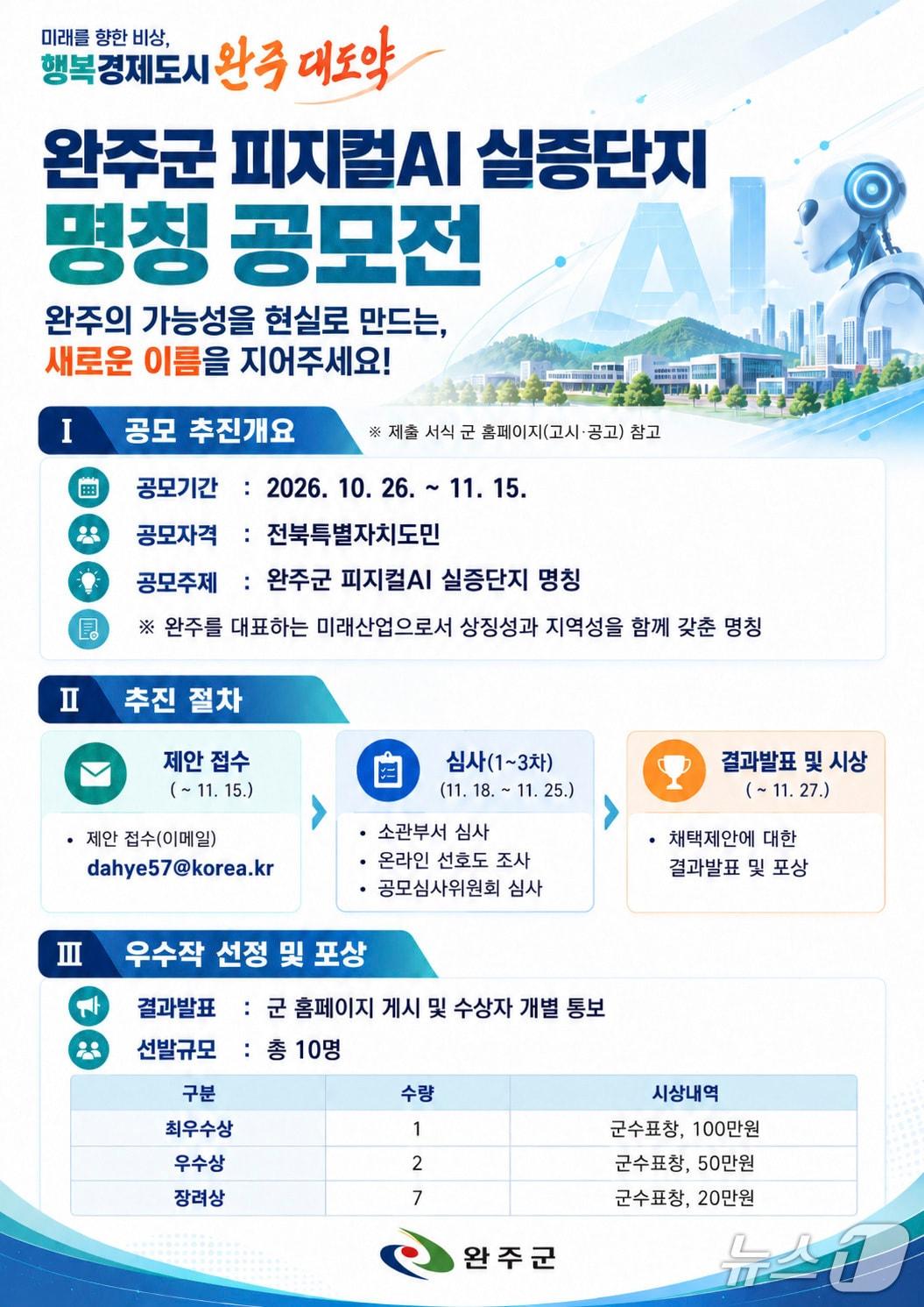 본문 이미지 - 완주군은 '피지컬AI 실증단지 명칭 공모전'을 진행한다고 26일 밝혔다.(완주군 제공. 재판매 및 DB 금지)2026.10.26/뉴스1