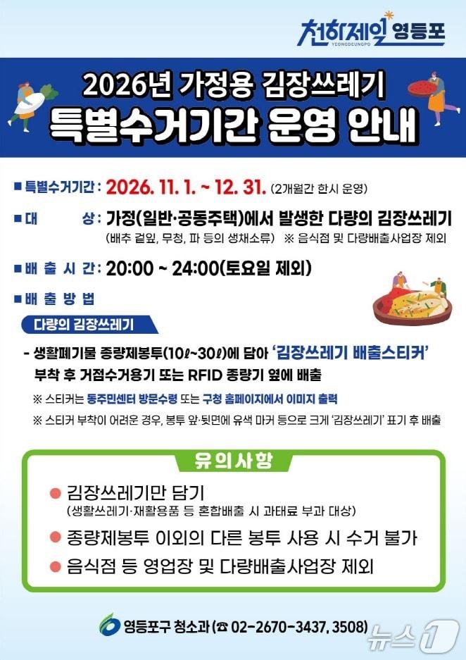 본문 이미지 - 김장 쓰레기 특별수거기간 안내문.(영등포구 제공)